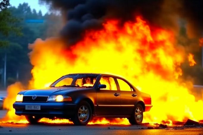 Под Ясногорском горящий автомобиль мчал по трассе без водителя