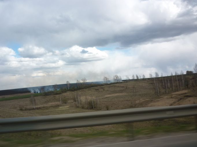 В Щекинском районе трава горит недалеко от автомобильной дороги М-2 «Крым»
