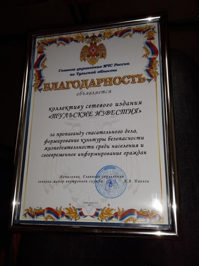 Коллектив «Тульских известий» наградили за пропаганду спасательного дела